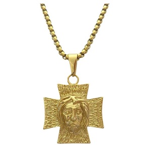 Collar con Colgante de Cruz de Acero Inoxidable yunnique, Diseño de Rostro de Jesús Dorado, Estilo Hip Hop Punk - Product Image 5
