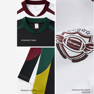 100% poliéster 200G deportes empalme estampado camiseta americana Retro deportes corte Color a juego manga corta Camiseta para hombres - Product Image 2