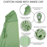 Ensemble pratique de foulard hijab en polyester et mousseline, style malaisien Hui, modeste, avec chapeau ajustable, pour l'exportation