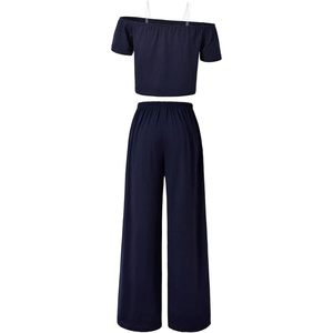 FOXA Girl's 2 Piece Summer Outfit Short Sleeve off Shoulder Jersey <b>Top</b> and Sweatpants Set Breathable Knitted Sporty Style - Product Image 2