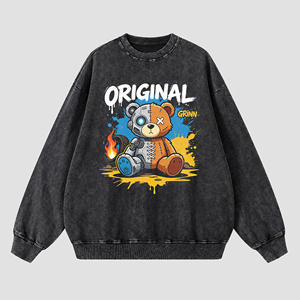Felpa Girocollo da <span class=keywords><strong>Uomo</strong></span> con Stampa Orso Vintage Lavato, 100% Cotone, Unisex, Oversize, Trendy, Casual, Streetwear - Product Image 6