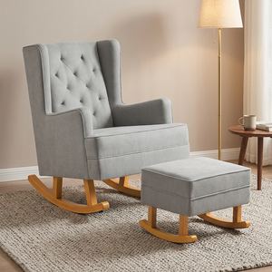 TEFFUL Nouvelle Arrivée Fauteuil à Bascule Moderne en Bois avec Tissu Lin, Chaise d'Allaitement Écologique pour Salon et Allaitement - Product Image 1