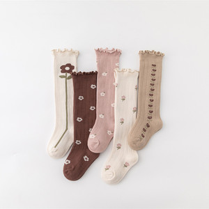 Calcetines por encima de la rodilla con flores de estilo coreano bohemio <span class=keywords><strong>para</strong></span> bebés, <span class=keywords><strong>medias</strong></span> largas con volantes y volantes, calcetines hasta la rodilla con estampado Floral <span class=keywords><strong>para</strong></span> niños y niñas - Product Image 6