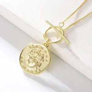 Peishang Plated Jewelry Coin Necklace Gold 925 Sterling Silver Medallion Vintage Hot Sales Necklaces Trendy Round Link Chain