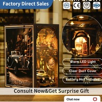 Kit de bricolage écologique fait main de luxe pour niche à livres, puzzle 3D en bois, kit maison miniature avec lumière LED, insert décoratif pour étagère, créatif