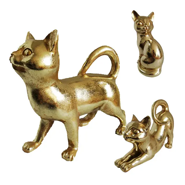 2024 New Popular Custom Real Size Animal Home Decoration Gold Resin Cat Sculpture Figurines 3D Resin Statues