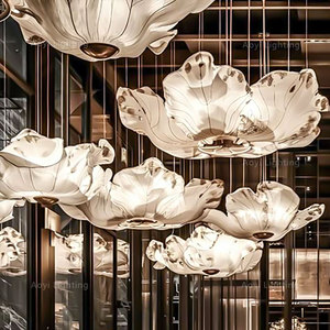 Customized Chinese Style Lotus Pendant <b>Lights</b> Staircase Restaurant Design Engineering Lighting Fixtures for Villas <b>Tea</b> - Product Image 2