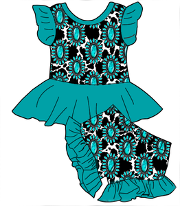 Set Coordinato Estivo per Bambine con Top a Maniche Svolazzanti e Pantaloni con Volant, Abbigliamento Casual di Alta Qualità - Product Image 2