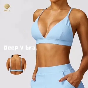 Luluxixiyaya Low Impact Depp col en V Sexy dos nu entraînement athlétique Yoga Crop hauts Fitness sport soutien-gorge pour les femmes