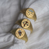 Chevalière en acier inoxydable avec 12 zircons colorés, signe d'étoile du zodiaque, anneau d'horoscope