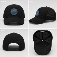 Casquette de baseball noire personnalisée, maille perforée découpée au laser, imperméable, visière incurvée, réglable, snapback, chapeau de sport, vente en gros, OEM, faible MOQ