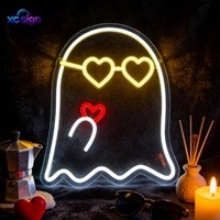 Lumière LED néon 3D en forme de cœur Ghost, avec texte statique, alimentée par USB, à fixer au mur, décoration d'Halloween