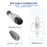 Connecteur circulaire M16, fiche de câble à souder, terminaison câblable sur site, 3-12 pôles, IEC 61076-2-106, protection droite ou coudée, IP40