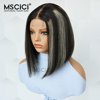 Peluca frontal de encaje suizo 13x4 de cabello humano virgen vietnamita natural liso negro con reflejos, pre-cortada, al por mayor