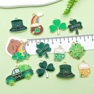 Irish Clover Alloy Pendant Charms For DIY Jewelry Accessories St Patrick's Day Themed Party Decorations Unisex Green Drip Design - Product Image 3