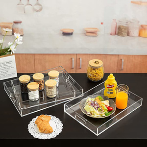 <span class=keywords><strong>Plateau</strong></span> <span class=keywords><strong>rond</strong></span> Transparent en Lucite personnalisé en usine, <span class=keywords><strong>plateau</strong></span> de service en acrylique Transparent avec poignées en métal doré - Product Image 3