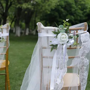 Outdoor Chair Back Flower Decorative Artificial Flower Aisle Floral Arrangements Wedding Chair Decoration