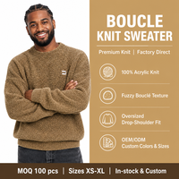 Pull en maille pour homme avec logo personnalisé, col rond, manches longues, poids moyen, kaki, doux, confortable, automne-hiver, en acrylique, fabrication OEM & ODM