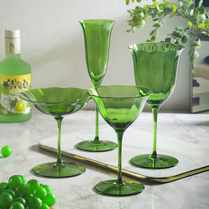 Ensemble de flûtes à vin contemporaines transparentes et durables, à bord festonné, style vintage, <span class=keywords><strong>vert</strong></span> émeraude, pour cocktails et coupes - Product Image 2