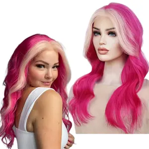 Sunny Hot Sale 100% Human Hair Glueless Lace Front Wig Body Wave Wig Natural Women with Highlight Pink 13x4/13x6 for Black Long