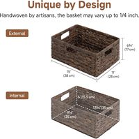 Paniers de rangement Storageworks pour étagères, paniers en osier pour étagères, grand panier avec poignées, panier de rangement en jacinthe d'eau