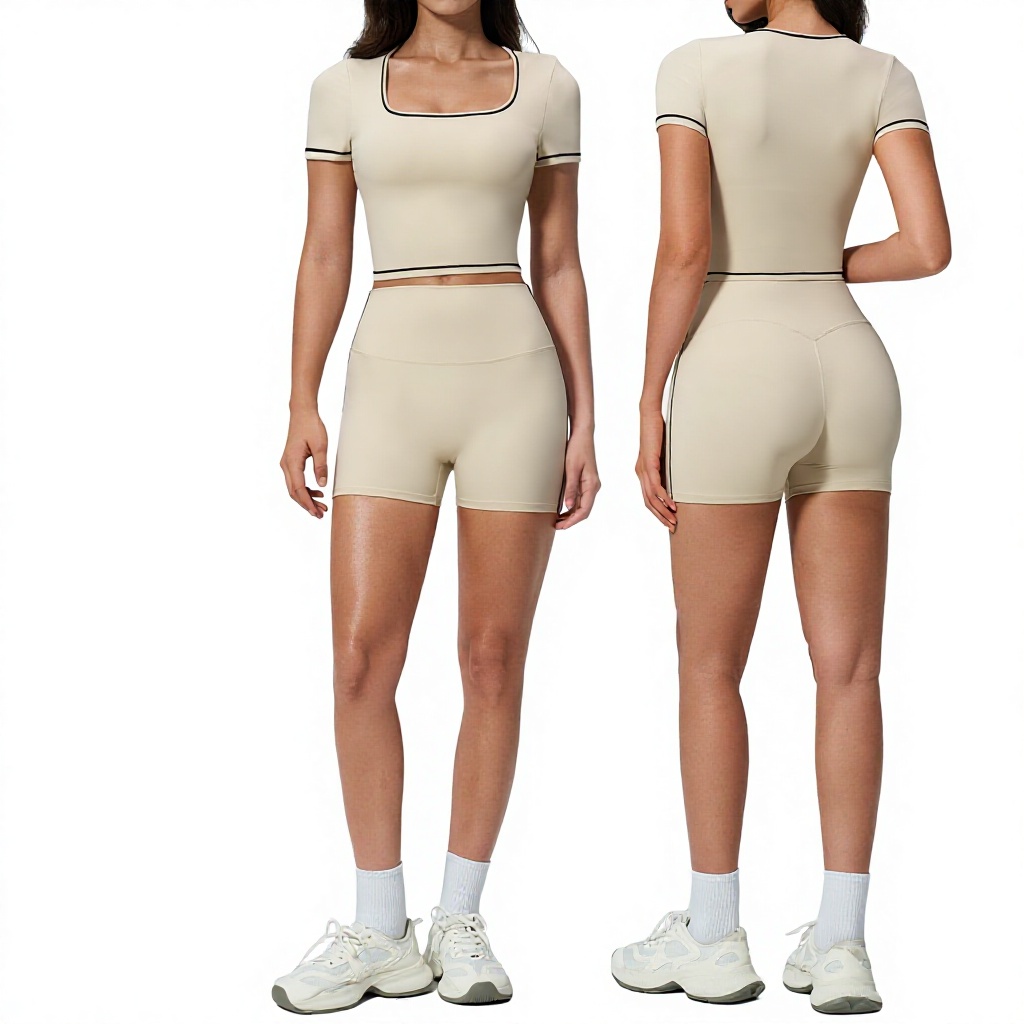 Europe United States Summer New Yoga 4-Piece Set Women's Hip Tight High-Waisted Print/Solid Fitness Shorts Sports Quick-Drying