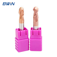 Fraise à bout sphérique à 2 dents en carbure de tungstène HRC55 de haute précision, revêtement TiSiN, pour usinage CNC d'acier allié et de fonte