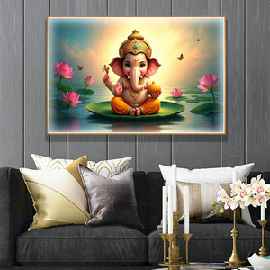 <span class=keywords><strong>Peinture</strong></span> <span class=keywords><strong>sur</strong></span> toile moderne de luxe, affiche de portrait de dieu Ganesha de l'Inde, imprime des peintures murales décoratives indiennes - Product Image 5