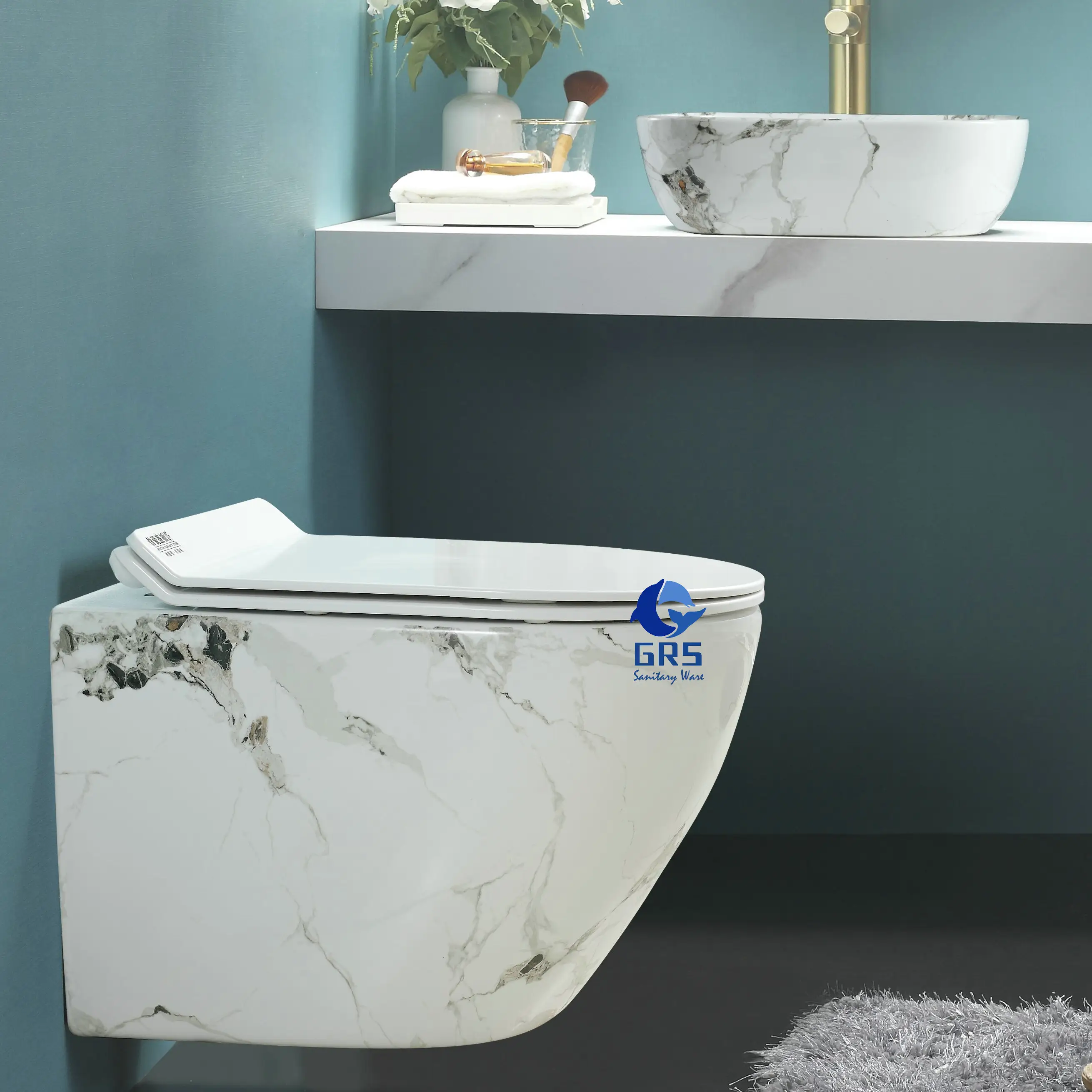 Ceramic Wc Designer Rimless Wholesale Bathroom Modern Wall-Mounted Toilet And Sink Set Wall Mounted