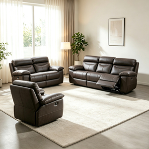 Ensemble de canapés sectionnels inclinables électriques de luxe en cuir véritable de haute qualité pour salon et ameublement domestique - Product Image 1