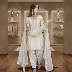 Elegante conjunto de palazzo y dupatta Farshi de satén de cristal puro, ropa de fiesta de diseñador para mujer, atuendo étnico listo para usar. - Product Image 1