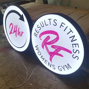 Custom Double Sided illuminato rotondo retroilluminato acrilico light Shop Sign 3D Metal LED pubblicità light box