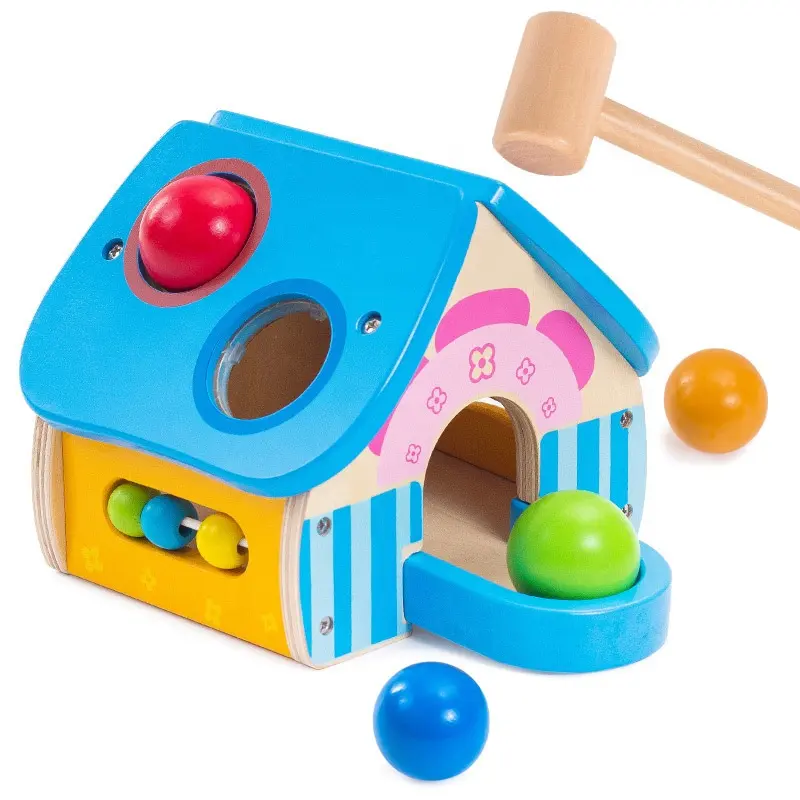 Eurolucky Color Educational Gam Knock Early Education Toy Houseハンマーノックモンテッソーリおもちゃ子供用木製おもちゃ