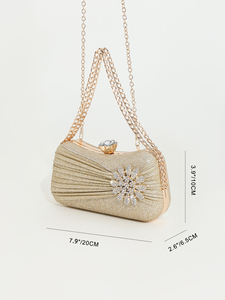 Bolso de mano de noche Bell Master Quality con cadena cuadrada de diamantes de imitación plisados, brillante, de lujo, para fiesta - Product Image 5