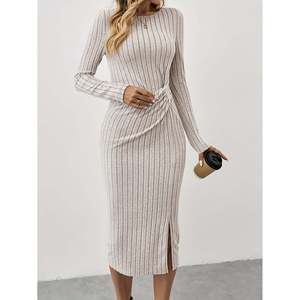 Vestido midi de punto acanalado gris claro S(66) Ropa casual - Product Image 3