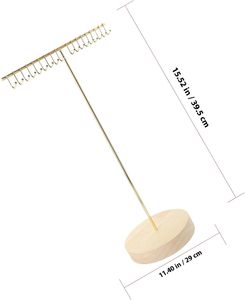 T Shape Golden Metal Multi Hook Jewelry Storage Stand Round Wood Base Desktop Necklace Earring Retail <b>Display</b> <b>Rack</b> - Product Image 6