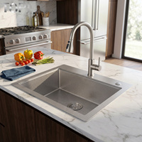 Évier de cuisine moderne multifonctionnel de 25 pouces à montage supérieur, en acier inoxydable T304 de calibre 16, à cuve unique, surface brossée, poste de travail unique