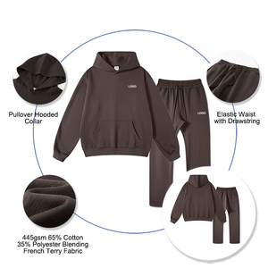 Set di Felpe <span class=keywords><strong>con</strong></span> Cappuccio Unisex in Tessuto French Terry Pesante <span class=keywords><strong>con</strong></span> Pantaloni Sportivi a Vita Elastica, Tute Personalizzabili <span class=keywords><strong>con</strong></span> Logo - Product Image 2