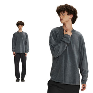 Felpa Pesante 275G Vintage Batik Acid Wash a Maniche Lunghe con Logo Personalizzato, T-Shirt da <span class=keywords><strong>Uomo</strong></span> con Collo Rotondo Oversize, Maglietta di Design - Product Image 1