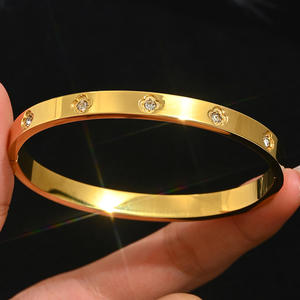 Luxury Designer Stainless Steel Gold <strong>Bracelet</strong> Set with Diamond Studs Featuring a Slim <strong>Waist</strong> and Clover Design Wholesale - Product Image 3