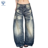 YUANBOFEI Jeans personnalisés de haute qualité, jeans vintage délavés à taille mi-haute, denim contrasté, super confortables pour unisexe