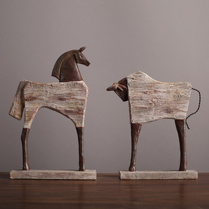 Figura rústica de caballo y buey, artesanía de resina, decoración para sala de estar, adorno de animales, regalo de inauguración de casa - Product Image 1