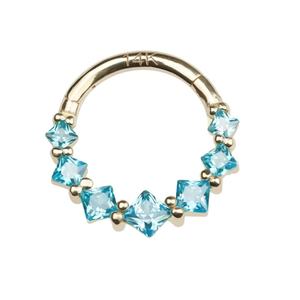 Piercing Stories14K Yellow Gold Aqua CZ Stones Nose Stud <b>Tragus</b> Piercing Clicker Hinged Segment <b>Ring</b> 18k Gold Jewelry - Product Image 1