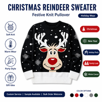 Pull de Noël en tricot jacquard 3D motif renne, unisexe, confortable, pour les fêtes d'hiver, service personnalisé direct usine