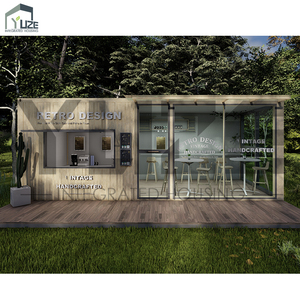 Café modulaire en conteneur maritime de style rétro avec structure en acier de nouvelle conception, <span class=keywords><strong>façade</strong></span> en verre et fenêtre escamotable - Product Image 2