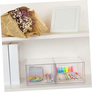 Paquete de 2 Cajas Organizadoras Apilables Rectangulares de PET Transparente para Escritorio, Oficina, Hogar, Artículos de Aseo - Product Image 3