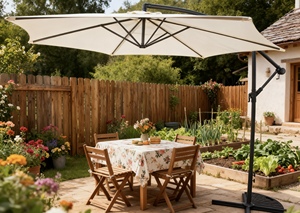 Sombrilla de jardín <span class=keywords><strong>para</strong></span> patio al por mayor con poste de acero con recubrimiento en polvo y dosel de poliéster <span class=keywords><strong>para</strong></span> uso en cabaña de playa y patio - Product Image 4