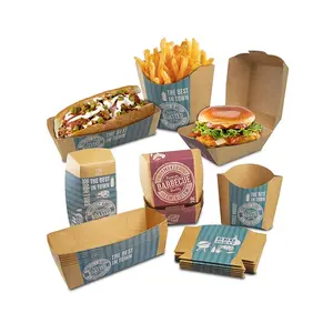 Boîte à hamburger jetable, emballage kraft double papier, pour magasin d'aliments, 50 pièces