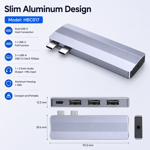 5合2 USB-C <span class=keywords><strong>3.2</strong></span> Gen2集线器 2xUSB-C 上行端口转5xUSB-C 10Gbps + <span class=keywords><strong>3</strong></span>.5mm音频端口 铝+ABS外壳 适用于笔记本电脑/Mac 有现货 - Product Image 4