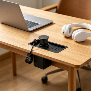 Caché dans la cuisine de table Table de travail Levage électrique Pop up <span class=keywords><strong>Prise</strong></span> de bureau avec charge sans fil - Product Image 5